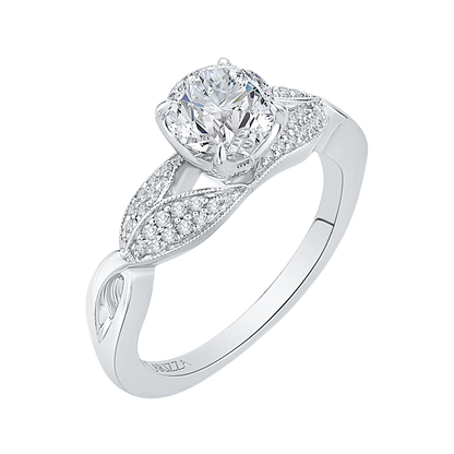 Split Shank Round Diamond Floral Engagement Ring in 14K White Gold (Semi-Mount)