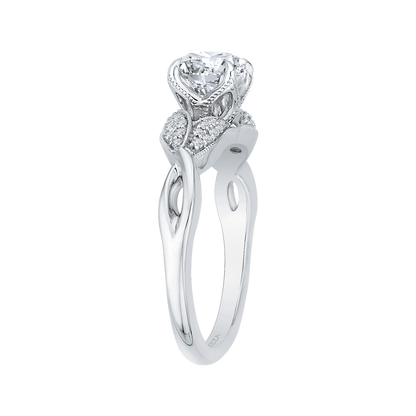 Split Shank Round Diamond Floral Engagement Ring in 14K White Gold (Semi-Mount)