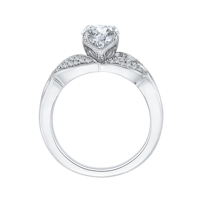 Split Shank Round Diamond Floral Engagement Ring in 14K White Gold (Semi-Mount)