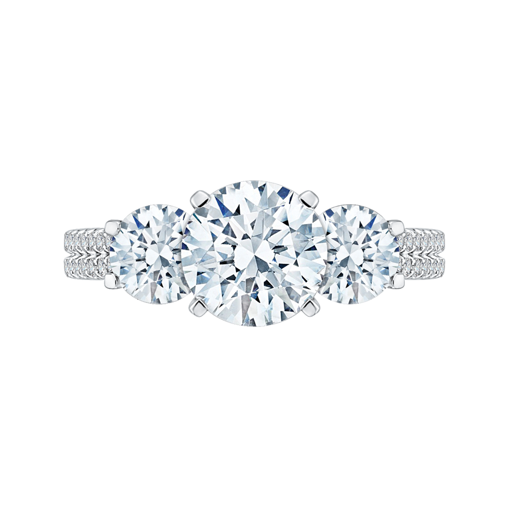 Diamond Three-Stone Cathedral Style Engagement Ring in 14K White Gold (Semi-Mount)