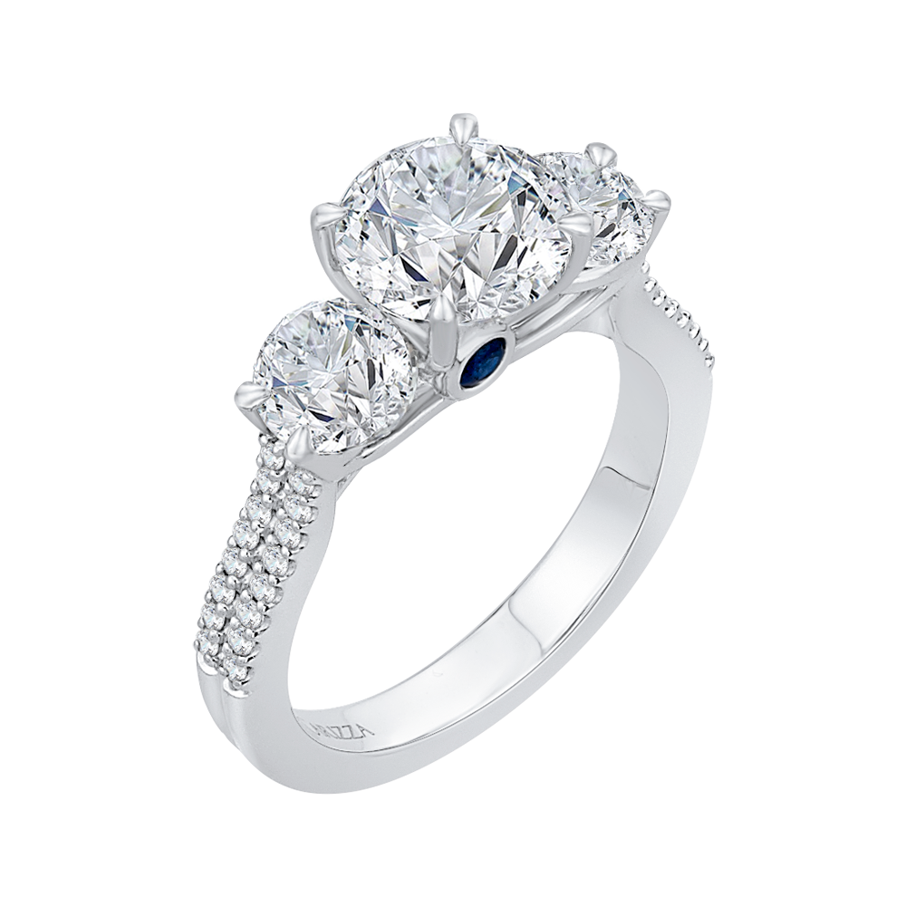 Diamond Three-Stone Cathedral Style Engagement Ring in 14K White Gold (Semi-Mount)