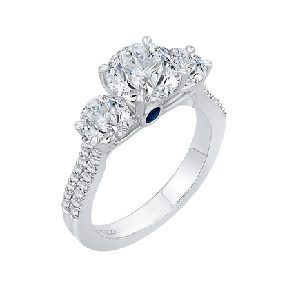 Diamond Three-Stone Cathedral Style Engagement Ring in 14K White Gold (Semi-Mount)