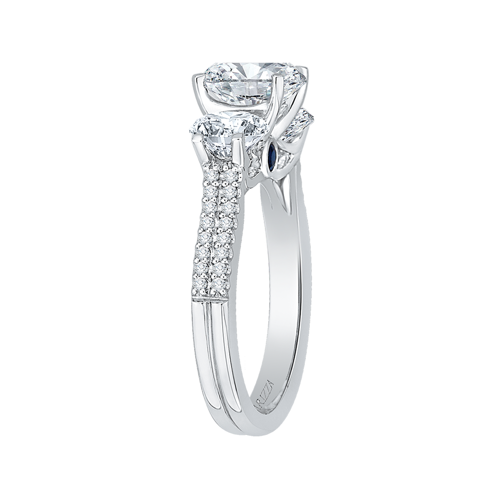 Diamond Three-Stone Cathedral Style Engagement Ring in 14K White Gold (Semi-Mount)