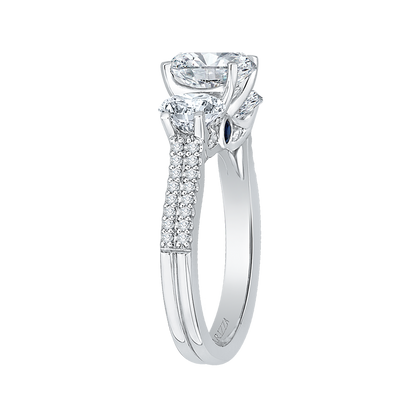 Diamond Three-Stone Cathedral Style Engagement Ring in 14K White Gold (Semi-Mount)