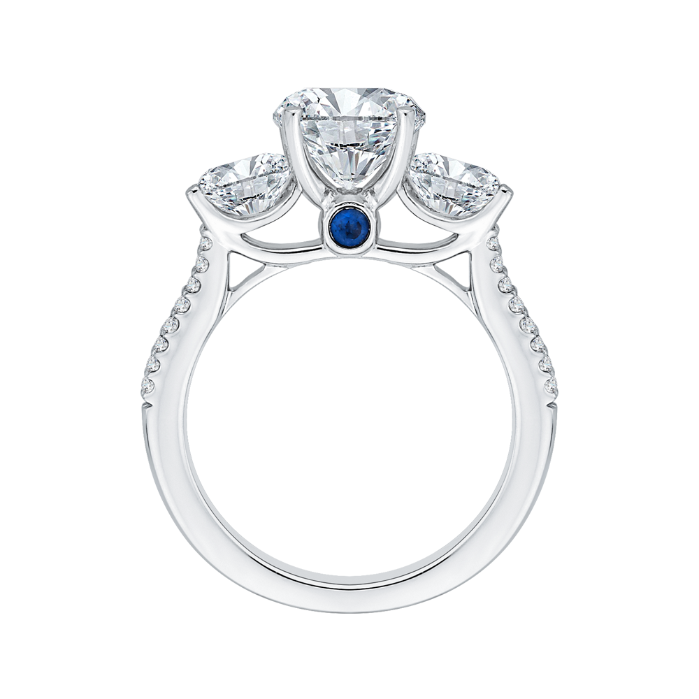 Diamond Three-Stone Cathedral Style Engagement Ring in 14K White Gold (Semi-Mount)