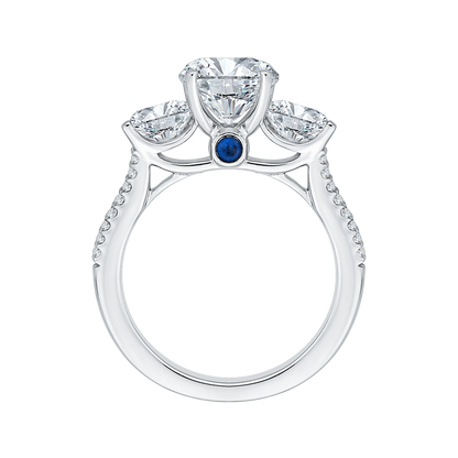 Diamond Three-Stone Cathedral Style Engagement Ring in 14K White Gold (Semi-Mount)