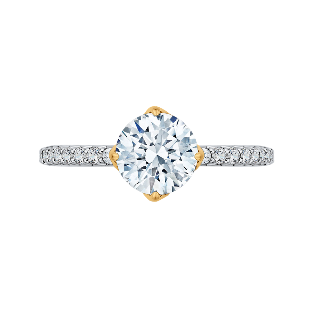 Round Diamond Floral Engagement Ring in 14K Two Tone Gold (Semi-Mount)