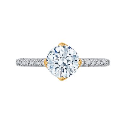 Round Diamond Floral Engagement Ring in 14K Two Tone Gold (Semi-Mount)