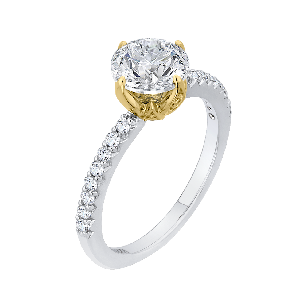 Round Diamond Floral Engagement Ring in 14K Two Tone Gold (Semi-Mount)