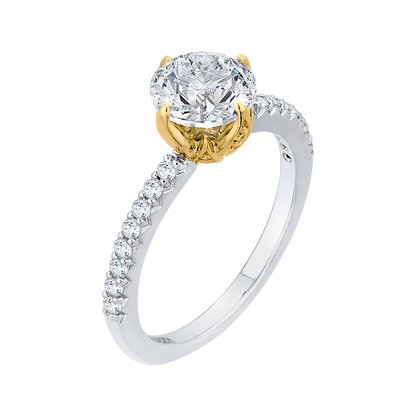 Round Diamond Floral Engagement Ring in 14K Two Tone Gold (Semi-Mount)