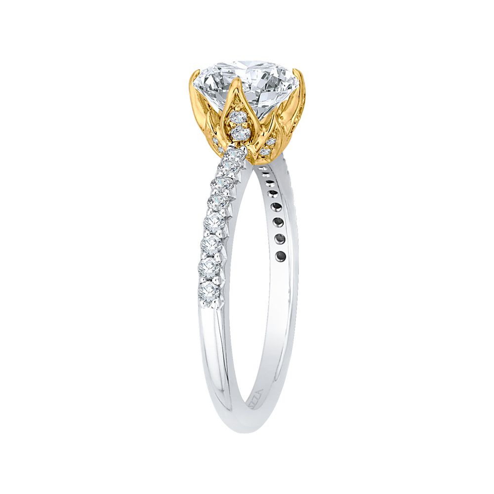 Round Diamond Floral Engagement Ring in 14K Two Tone Gold (Semi-Mount)