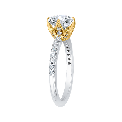 Round Diamond Floral Engagement Ring in 14K Two Tone Gold (Semi-Mount)