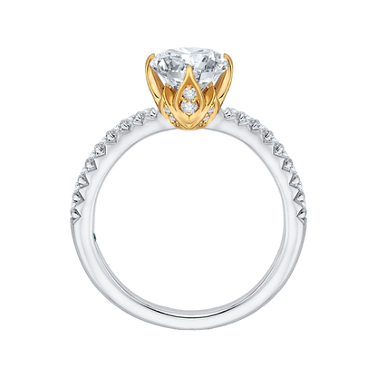 Round Diamond Floral Engagement Ring in 14K Two Tone Gold (Semi-Mount)