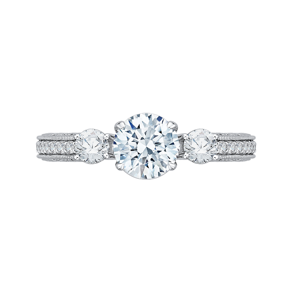 Round Diamond Three-Stone Engagement Ring in 14K White Gold (Semi-Mount)