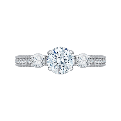 Round Diamond Three-Stone Engagement Ring in 14K White Gold (Semi-Mount)