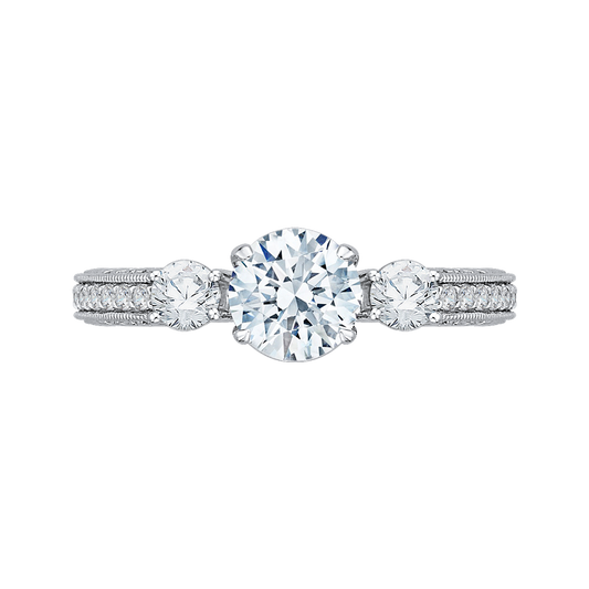 Round Diamond Three-Stone Engagement Ring in 14K White Gold (Semi-Mount)