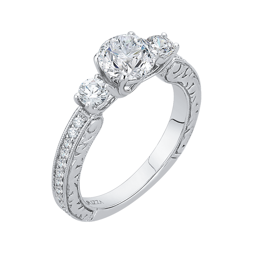 Round Diamond Three-Stone Engagement Ring in 14K White Gold (Semi-Mount)