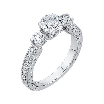 Round Diamond Three-Stone Engagement Ring in 14K White Gold (Semi-Mount)