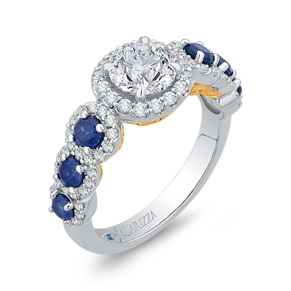 Round Diamond Engagement Ring with Sapphire in 14K Two Tone Gold (Semi-Mount)