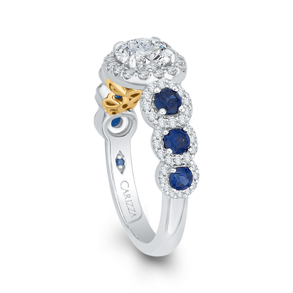 Round Diamond Engagement Ring with Sapphire in 14K Two Tone Gold (Semi-Mount)