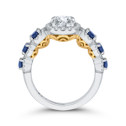 Round Diamond Engagement Ring with Sapphire in 14K Two Tone Gold (Semi-Mount)