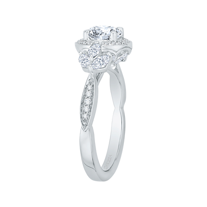 Round Diamond Halo Engagement Ring in 14K White Gold (Semi-Mount)