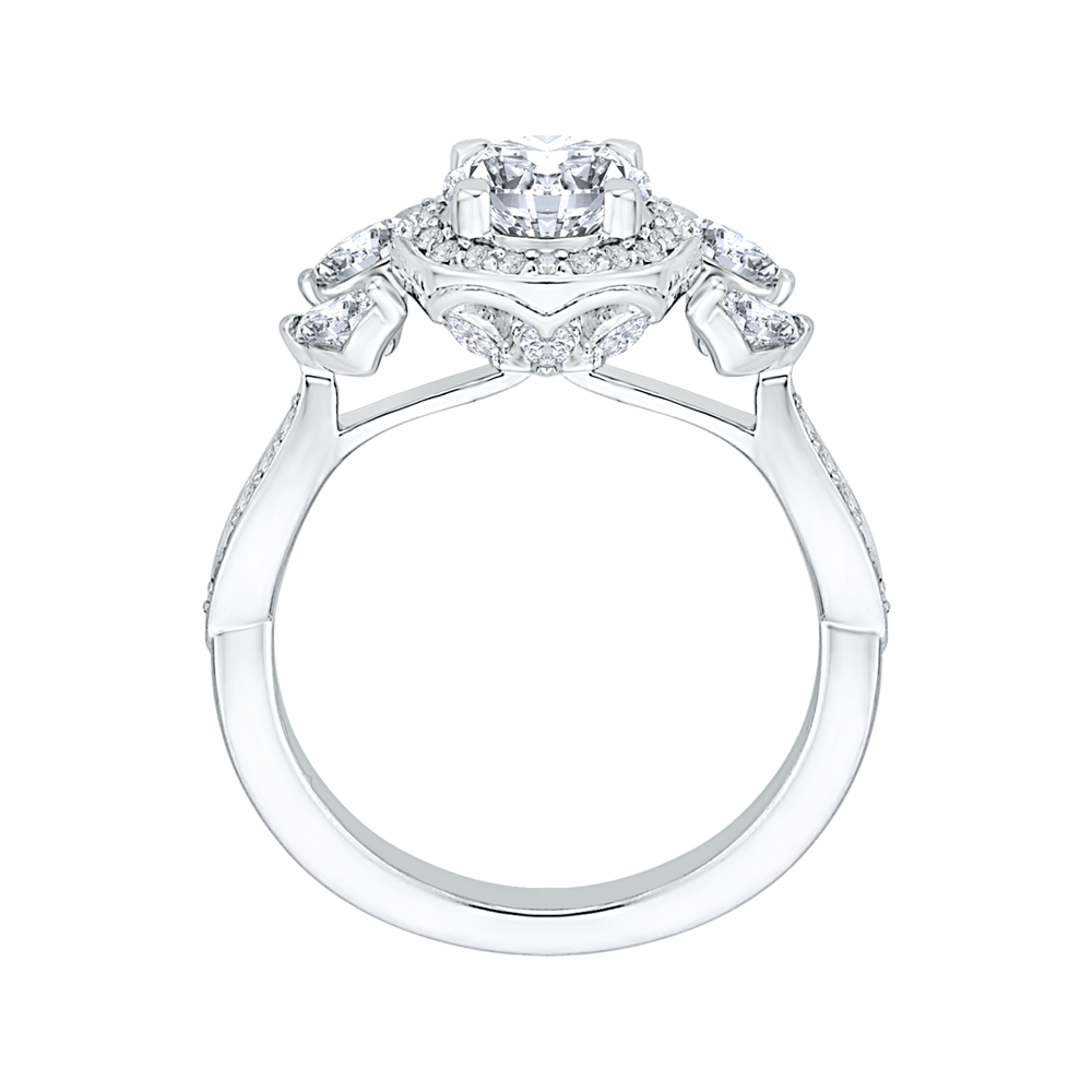 Round Diamond Halo Engagement Ring in 14K White Gold (Semi-Mount)