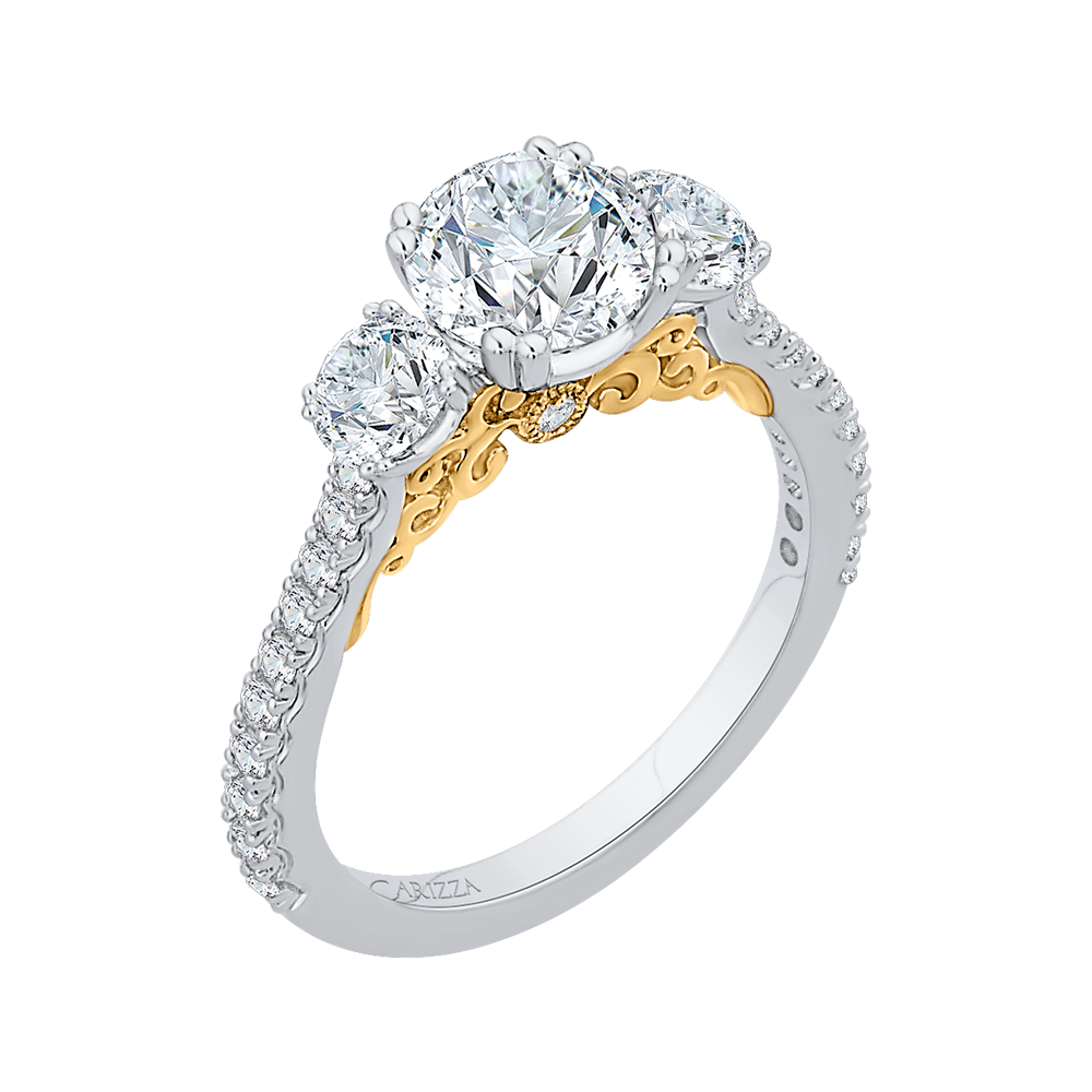 Round Diamond Three-Stone Engagement Ring in 14K Two Tone Gold (Semi-Mount)