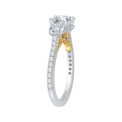 Round Diamond Three-Stone Engagement Ring in 14K Two Tone Gold (Semi-Mount)