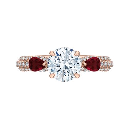 Round Diamond and Ruby Engagement Ring in 14K Rose Gold (Semi-Mount)