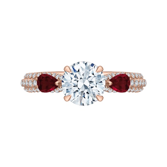 Round Diamond and Ruby Engagement Ring in 14K Rose Gold (Semi-Mount)