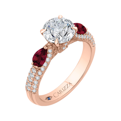 Round Diamond and Ruby Engagement Ring in 14K Rose Gold (Semi-Mount)