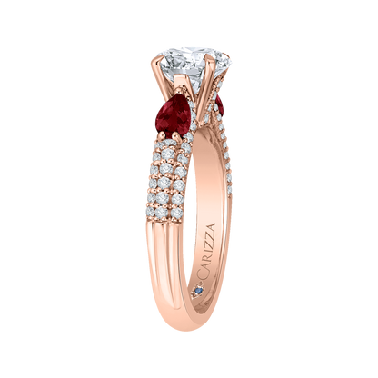 Round Diamond and Ruby Engagement Ring in 14K Rose Gold (Semi-Mount)