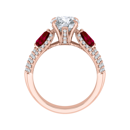 Round Diamond and Ruby Engagement Ring in 14K Rose Gold (Semi-Mount)