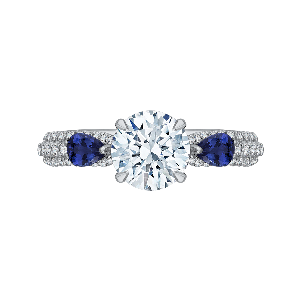 Round Diamond and Sapphire Engagement Ring in 14K White Gold (Semi-Mount)