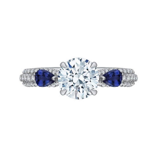 Round Diamond and Sapphire Engagement Ring in 14K White Gold (Semi-Mount)