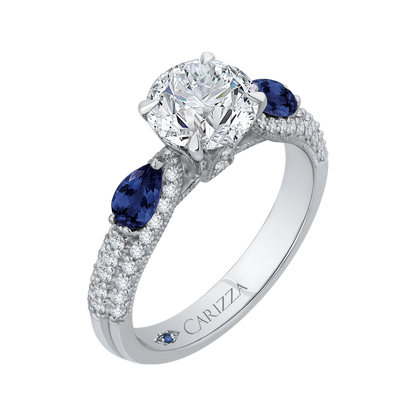 Round Diamond and Sapphire Engagement Ring in 14K White Gold (Semi-Mount)