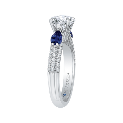 Round Diamond and Sapphire Engagement Ring in 14K White Gold (Semi-Mount)