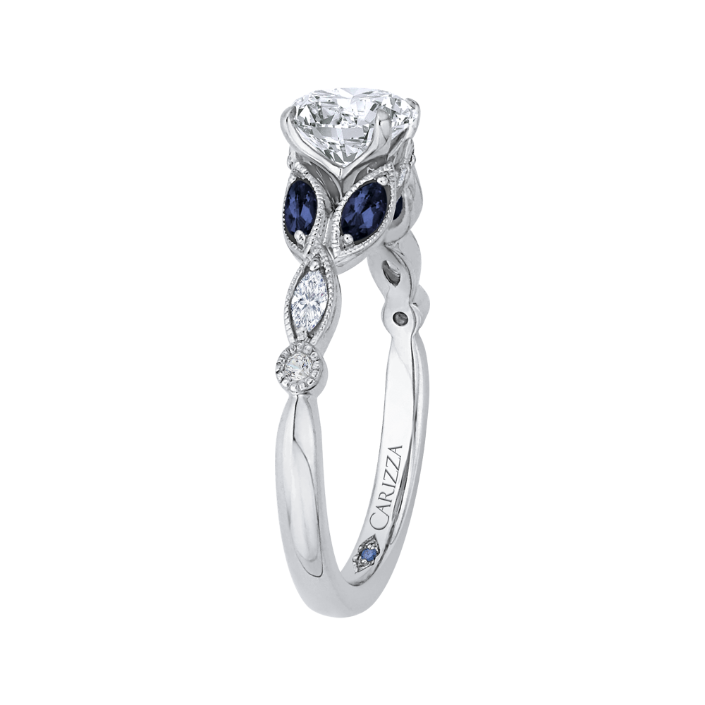 14K White Gold Round Diamond Engagement Ring with Sapphire (Semi-Mount)