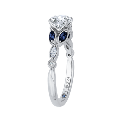 14K White Gold Round Diamond Engagement Ring with Sapphire (Semi-Mount)