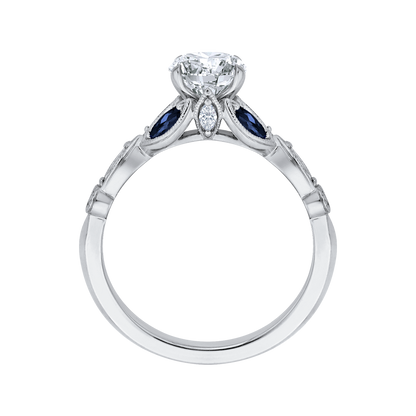 14K White Gold Round Diamond Engagement Ring with Sapphire (Semi-Mount)