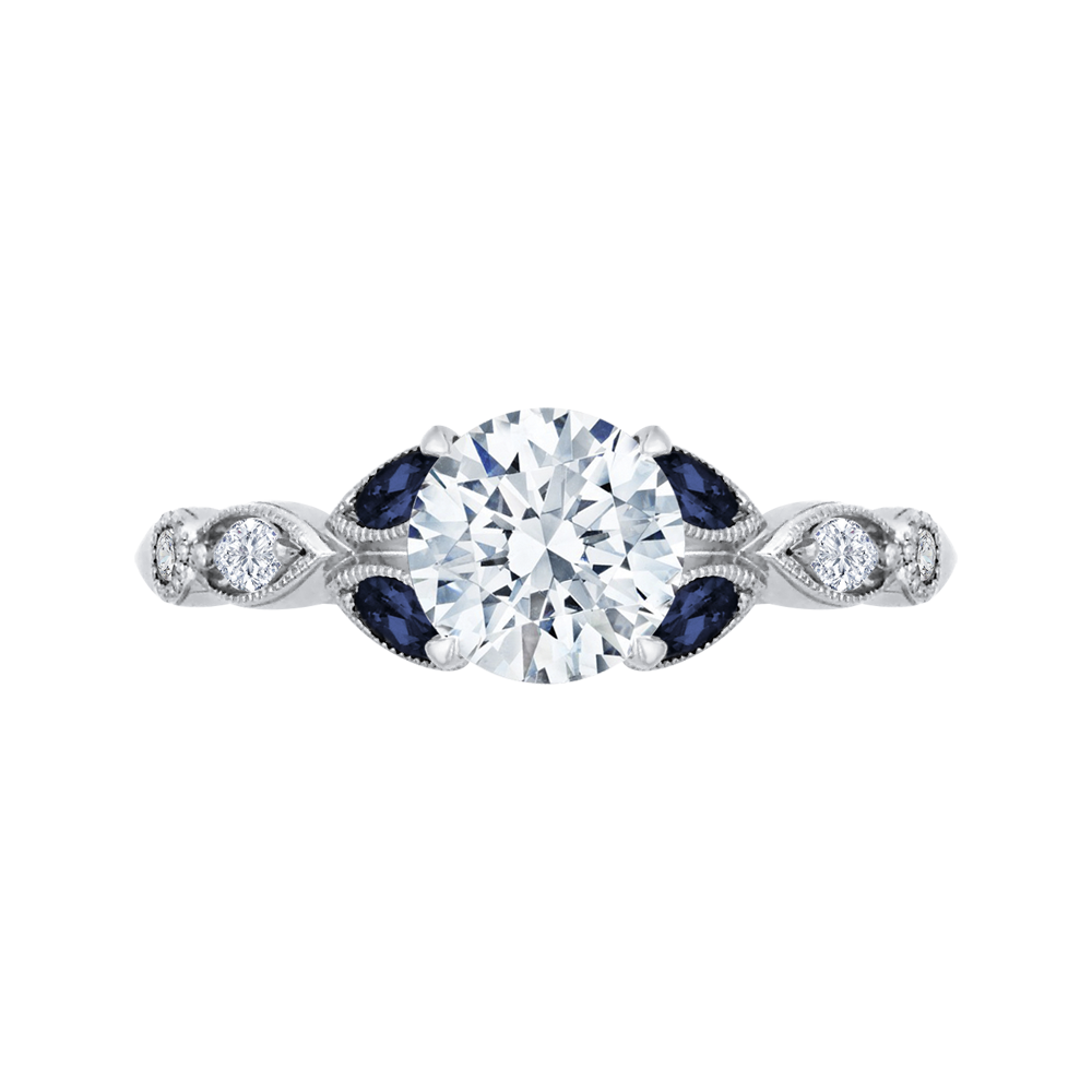 14K White Gold Round Diamond Engagement Ring with Sapphire (Semi-Mount)