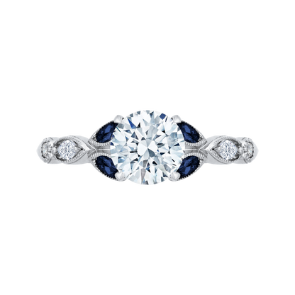 14K White Gold Round Diamond Engagement Ring with Sapphire (Semi-Mount)