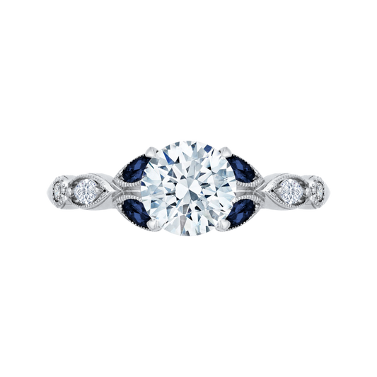 14K White Gold Round Diamond Engagement Ring with Sapphire (Semi-Mount)