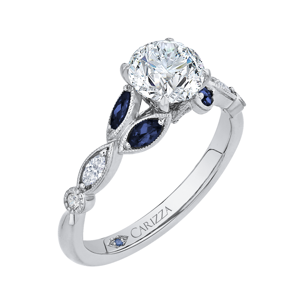 Round Diamond Engagement Ring with Sapphire in 14K White Gold (Semi-Mount)