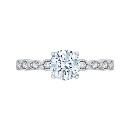 Round Diamond Floral Engagement Ring in 14K White Gold (Semi-Mount)