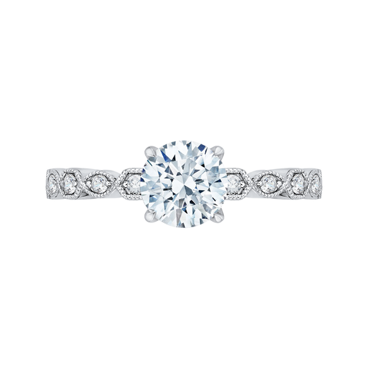 Round Diamond Floral Engagement Ring in 14K White Gold (Semi-Mount)