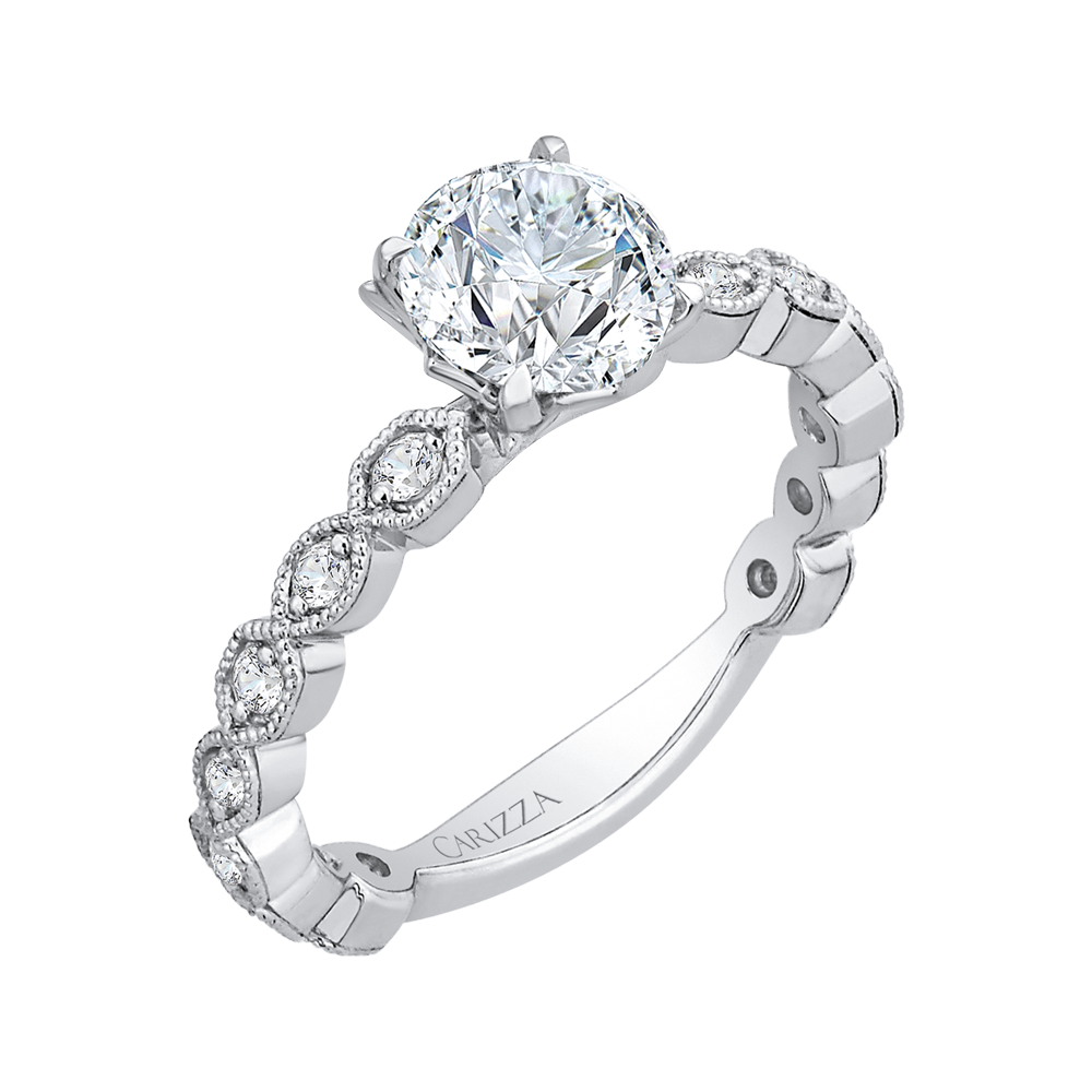 Round Diamond Floral Engagement Ring in 14K White Gold (Semi-Mount)