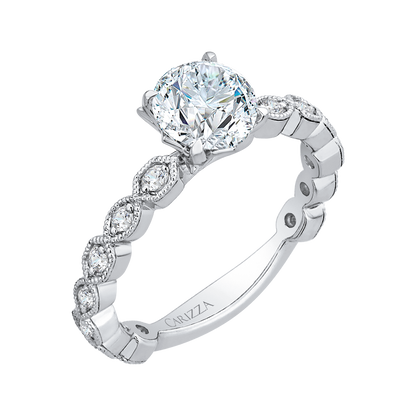 Round Diamond Floral Engagement Ring in 14K White Gold (Semi-Mount)