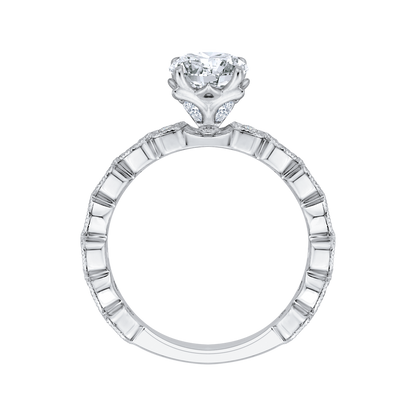 Round Diamond Floral Engagement Ring in 14K White Gold (Semi-Mount)